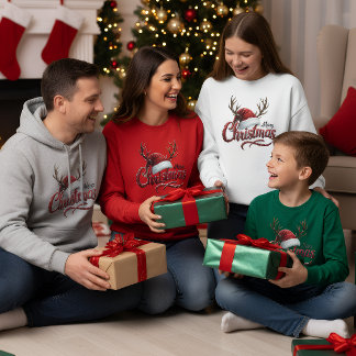 Merry Christmas Reindeer Antlers & Santa Hat T-Shi T Shirt