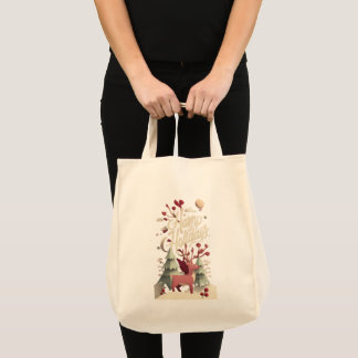 Merry Christmas Reindeer Canvas Tote Bag Tygkasse