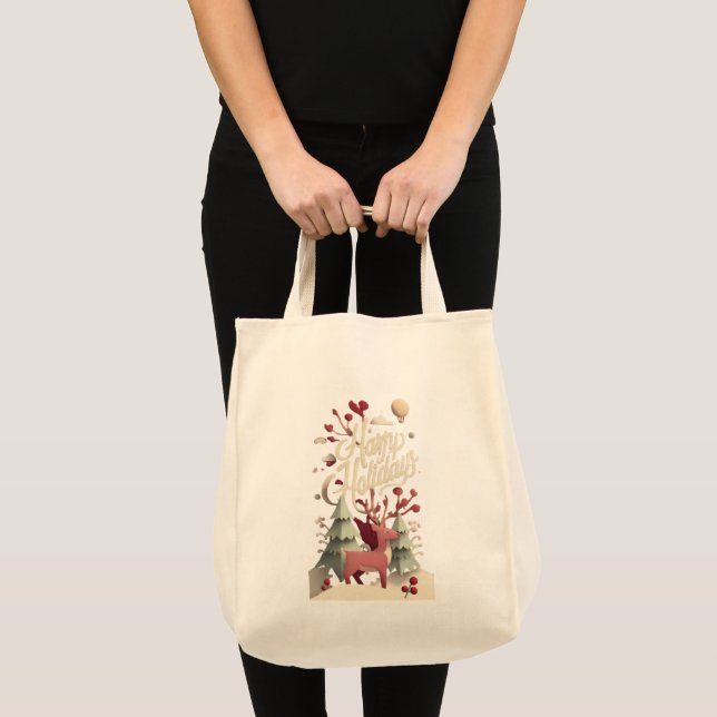 Merry Christmas Reindeer Canvas Tote Bag  Tygkasse (Framsida (produkt))