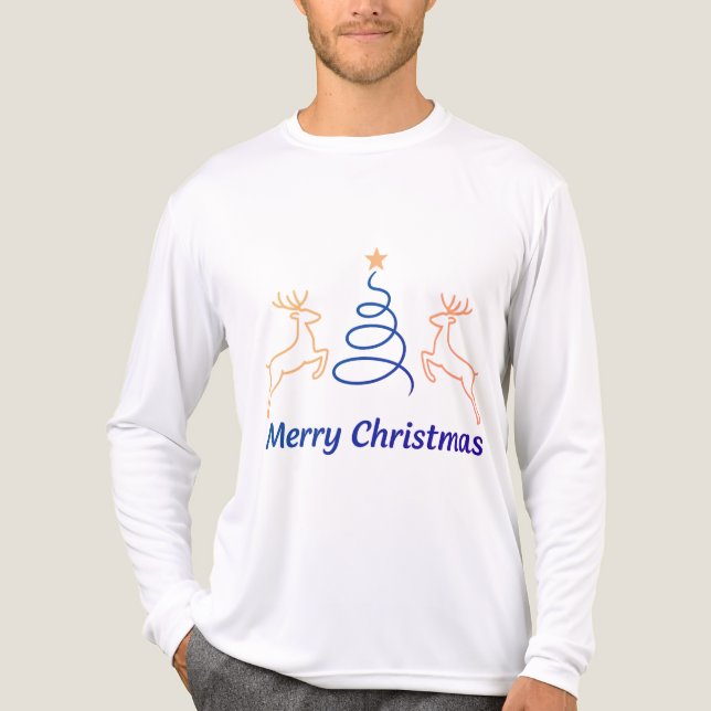 Merry Christmas Reindeer Long Sleeve Tri-Blend Shi T Shirt (Framsida)