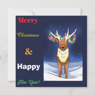 Merry Christmas, Reindeer, newyear Julkort
