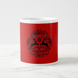 Merry Christmas Reindeer , Red Black Jumbo Mugg