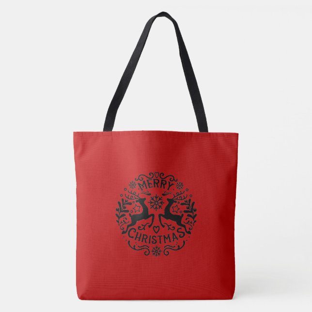 Merry Christmas Reindeer, Red Black Tygkasse (Framsida)