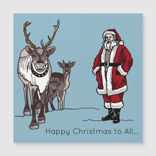 Merry Christmas Reindeer & Santa Holiday Magnet (Framsida)