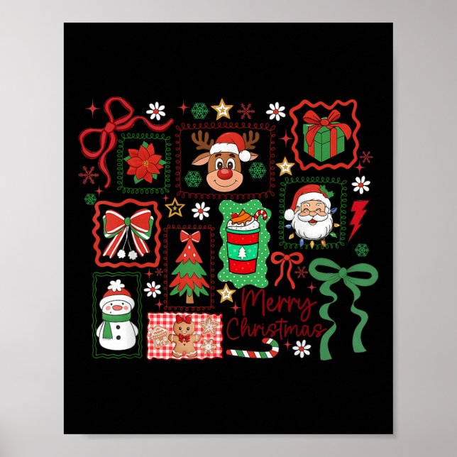 Merry Christmas Reindeer Santa Snowman Coquette Bo Poster (Framsidan)