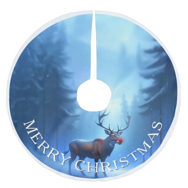 Merry Christmas Reindeer Winter Wonderland Julgransmatta Borstad Polyester (Framsidan)