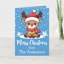 Merry Christmas Reindeer With Santa Hat Custom
