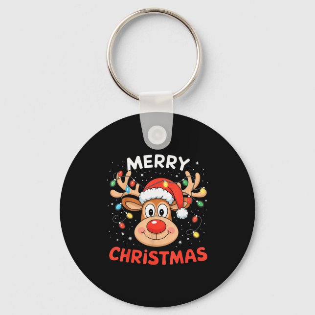 Merry Christmas Reindeer Xmas Family Men Women Kid Nyckelring (Framsida)