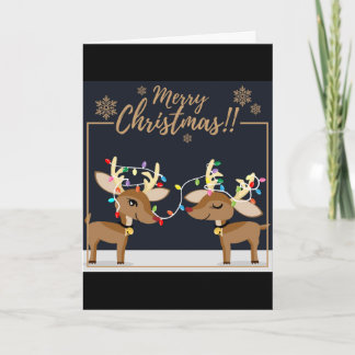 Merry Christmas Reindeers Folded Holiday Card Helgkort