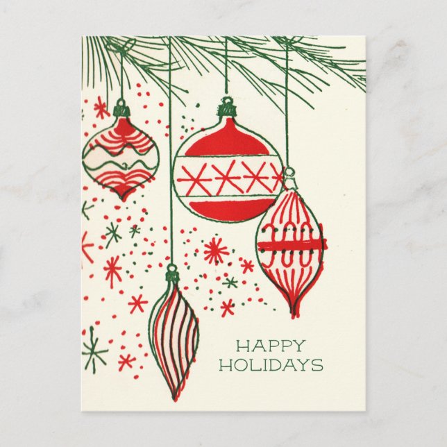 Merry Christmas | Retro Hand Drawn  Ornaments Holi Helg Vykort (Framsida)