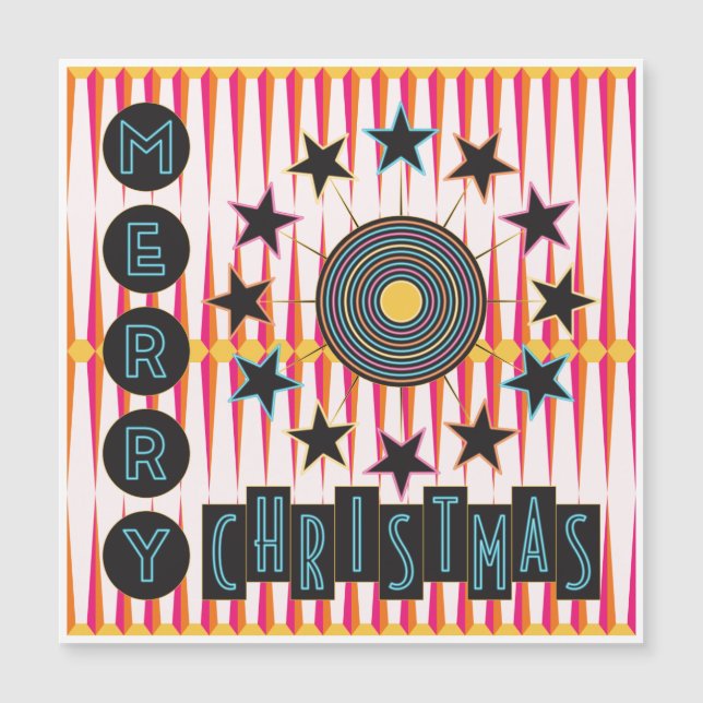 Merry Christmas Retro Magnet Card (Framsida)