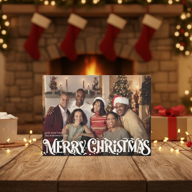 Merry Christmas Retro Script | Custom Four-Photo Julkort (Skapare uppladdad)