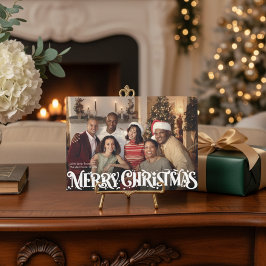 Merry Christmas Retro Script | Custom Four-Photo Julkort