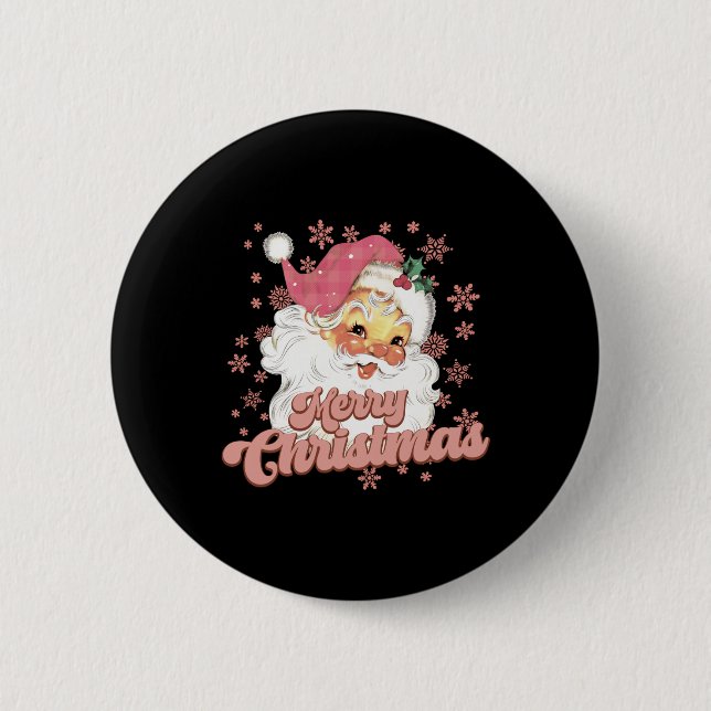 Merry Christmas Retro Tygraphy Santa Nk Hat T Shir Knapp (Framsida)