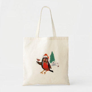 Merry Christmas Robin Tote Bag Tygkasse