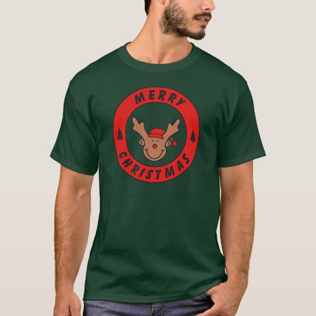 Merry Christmas Rudolf Rentier mit baum T-shirt (Framsida)