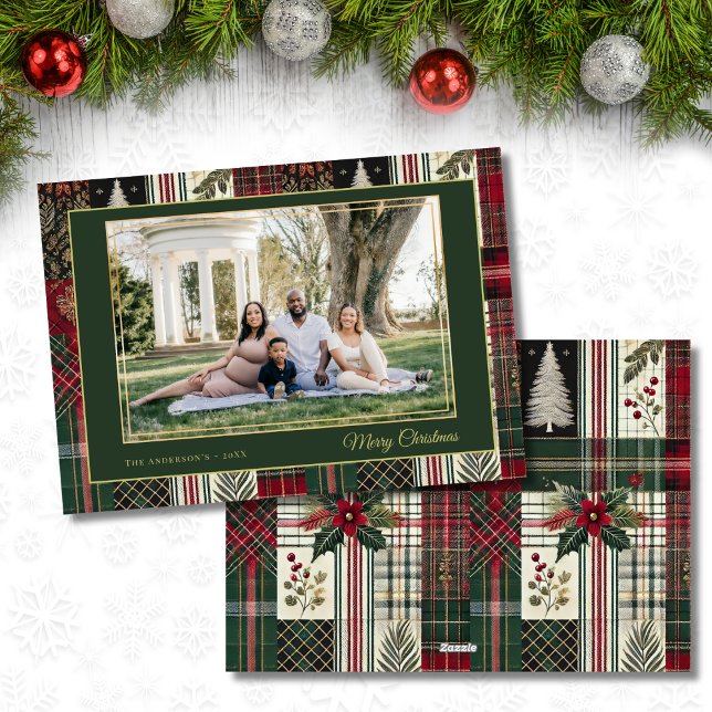 Merry Christmas Rustic Plaid Custom Photo  Julkort (Skapare uppladdad)