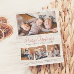 Merry Christmas Rustic Wood 4 Photos Collage Vykort<br><div class="desc">Send stylish season's greetings to family and friends with these modern photo cards! This rustic design features 4 of your favorite photos in a simple collage layout. One rectangular photo is showcased at the top, with three square photos in a row at the bottom. The text reads "Merry Christmas and...</div>