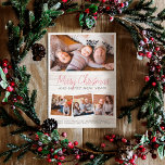 Merry Christmas Rustic Wood 4 Photos Collage Vykort<br><div class="desc">Send stylish season's greetings to family and friends with these modern photo cards! This rustic design features 4 of your favorite photos in a simple collage layout. One rectangular photo is showcased at the top, with three square photos in a row at the bottom. The text reads "Merry Christmas and...</div>