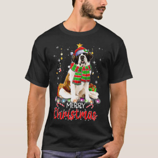 Merry Christmas Saint Bernard Santa Hat Tree Light T Shirt