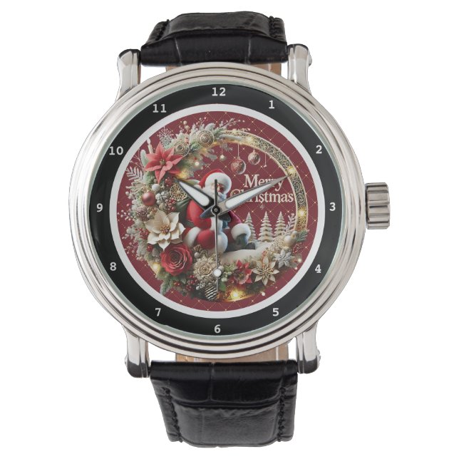 Merry Christmas Santa and Holiday Wreath Armbandsur (Framsida)
