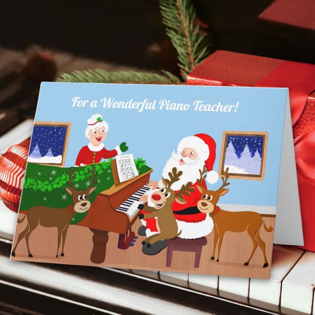 Merry Christmas Santa as Piano Teacher Teaching Kort (Skapare uppladdad)