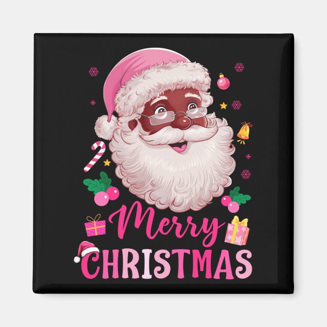 Merry Christmas Santa Claus Black Afro African Ame Magnet (Framsidan)