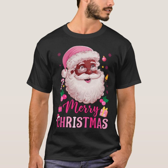 Merry Christmas Santa Claus Black Afro African Ame T Shirt (Framsida)