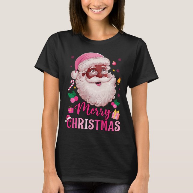 Merry Christmas Santa Claus Black Afro African Ame T Shirt (Framsida)