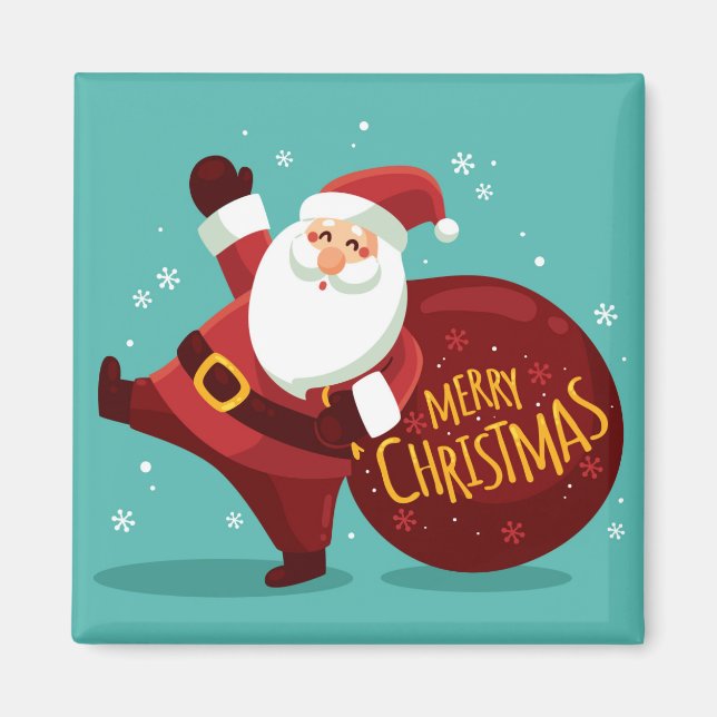 Merry Christmas: Santa Claus Holding Sack of Gifts Magnet (Framsidan)