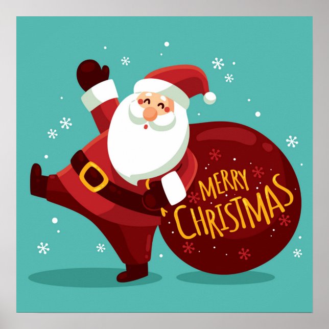 Merry Christmas: Santa Claus Holding Sack of Gifts Poster (Framsidan)