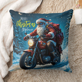 Merry Christmas Santa Clause On Motorcycle Kudde