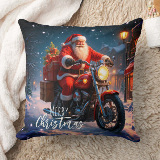 Merry Christmas Santa Clause On Motorcycle Kudde