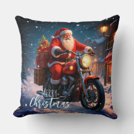 Merry Christmas Santa Clause On Motorcycle Kudde