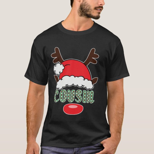Merry Christmas Santa Cousin Antlers T Shirt (Framsida)