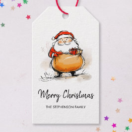 Merry Christmas Santa Cute Sketch Illustration Presentetikett