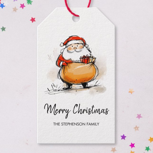 Merry Christmas Santa Cute Sketch Illustration Presentetikett (Skapare uppladdad)
