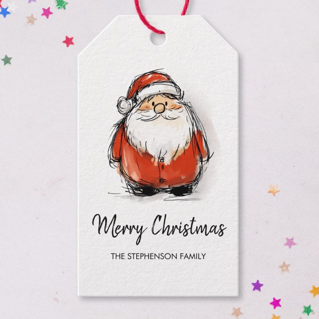 Merry Christmas Santa Cute Sketch Illustration Presentetikett (Skapare uppladdad)