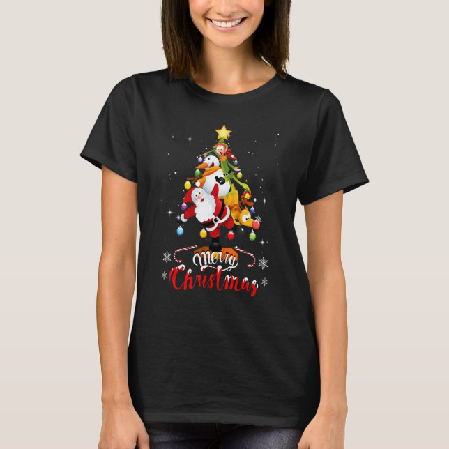 Merry Christmas   Santa Elf Snowman Tree Christmas T Shirt (Framsida)