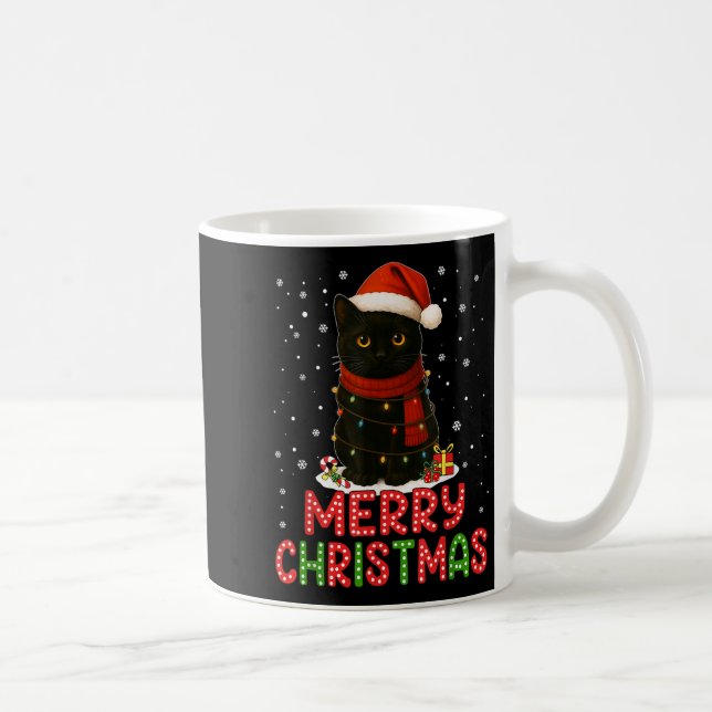 Merry Christmas Santa Hat Funny Black Cat Men Wome Kaffemugg (Höger)