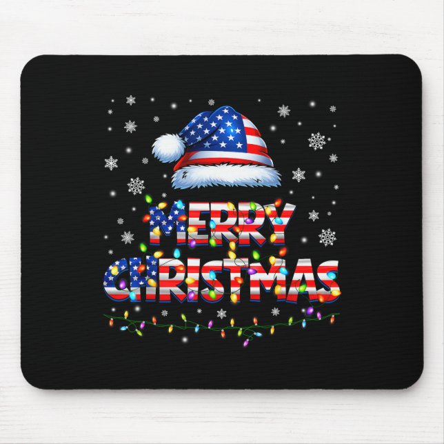 Merry Christmas Santa Hat Pjs Pajamas Us Flag Xmas Musmatta (Framsidan)