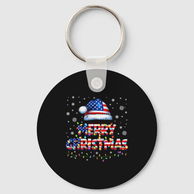 Merry Christmas Santa Hat Pjs Pajamas Us Flag Xmas Nyckelring (Framsida)