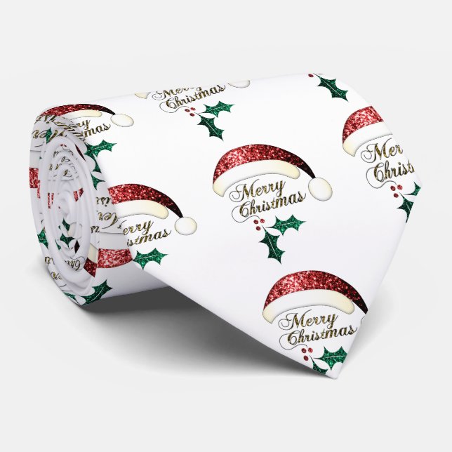 Merry Christmas Santa hat Red Gold Green Sparkles Slips (Rullad)