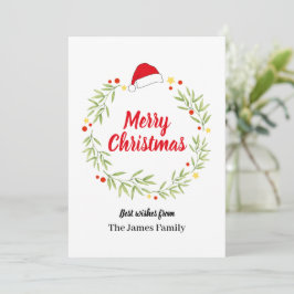 Merry Christmas Santa Hat Wreath Julkort