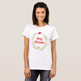 Merry Christmas Santa Hat Wreath T Shirt