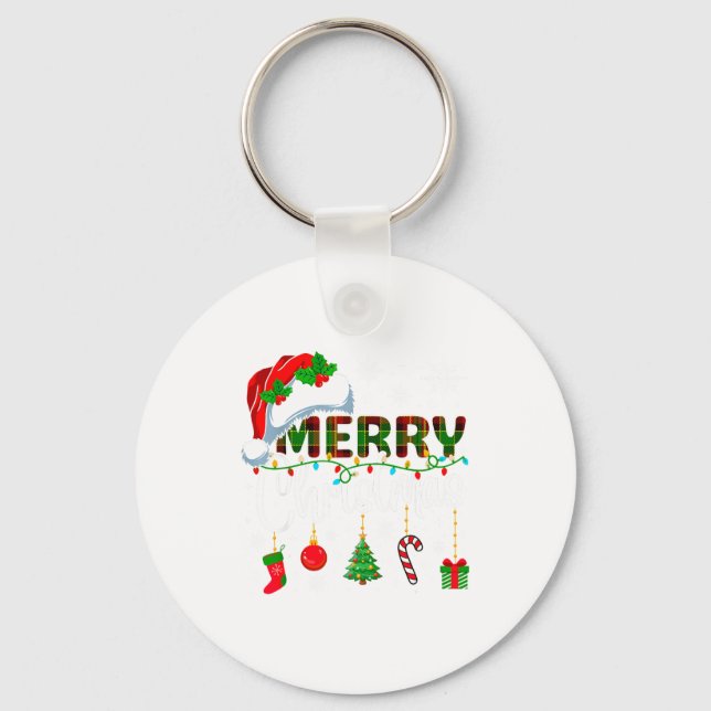Merry Christmas Santa Hat Xmas Lights Family Men W Nyckelring (Framsida)