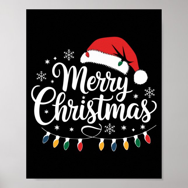 Merry Christmas Santa Hat Xmas Lights Red Family M Poster (Framsidan)