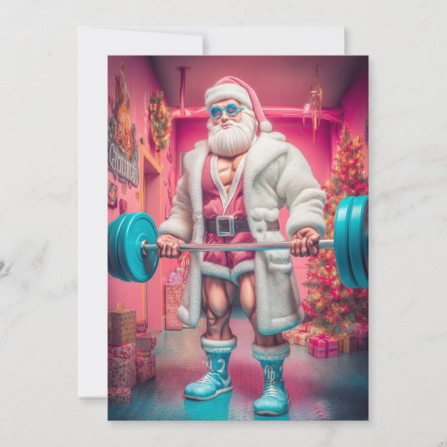 Merry Christmas | Santa Lifts More Than Gifts Holi Julkort (Framsida)