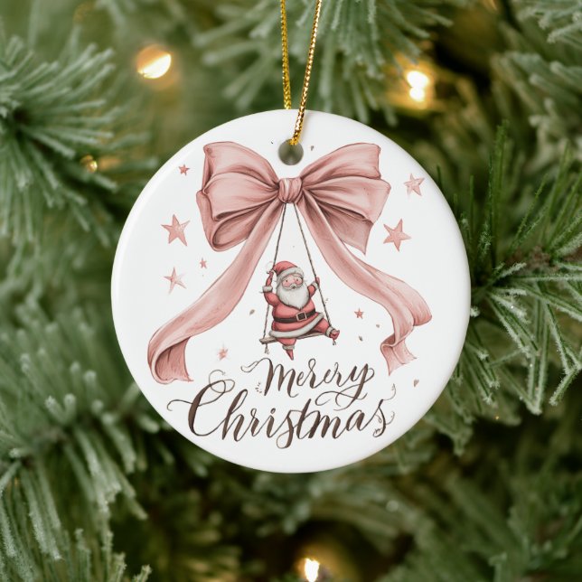 Merry Christmas Santa & Pink Bow Ornament (Träd)