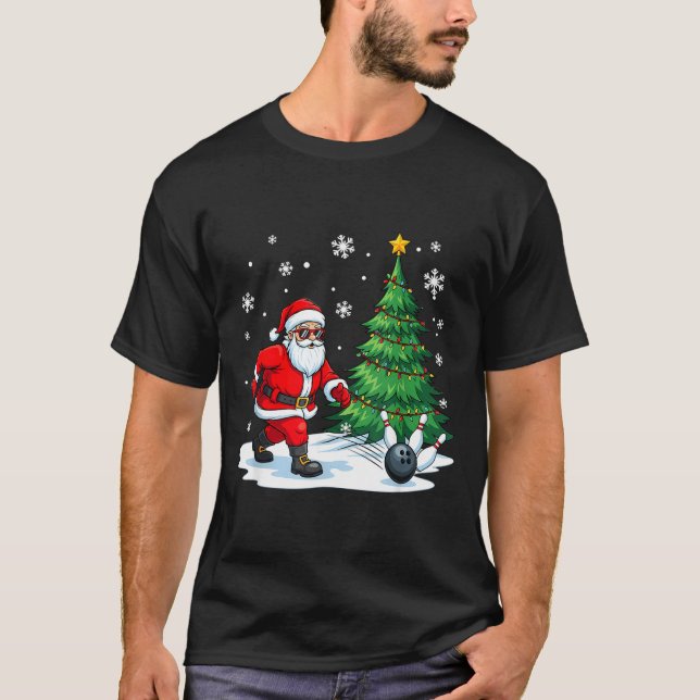 Merry Christmas Santa Playing Bowling Srt Lovers  T Shirt (Framsida)